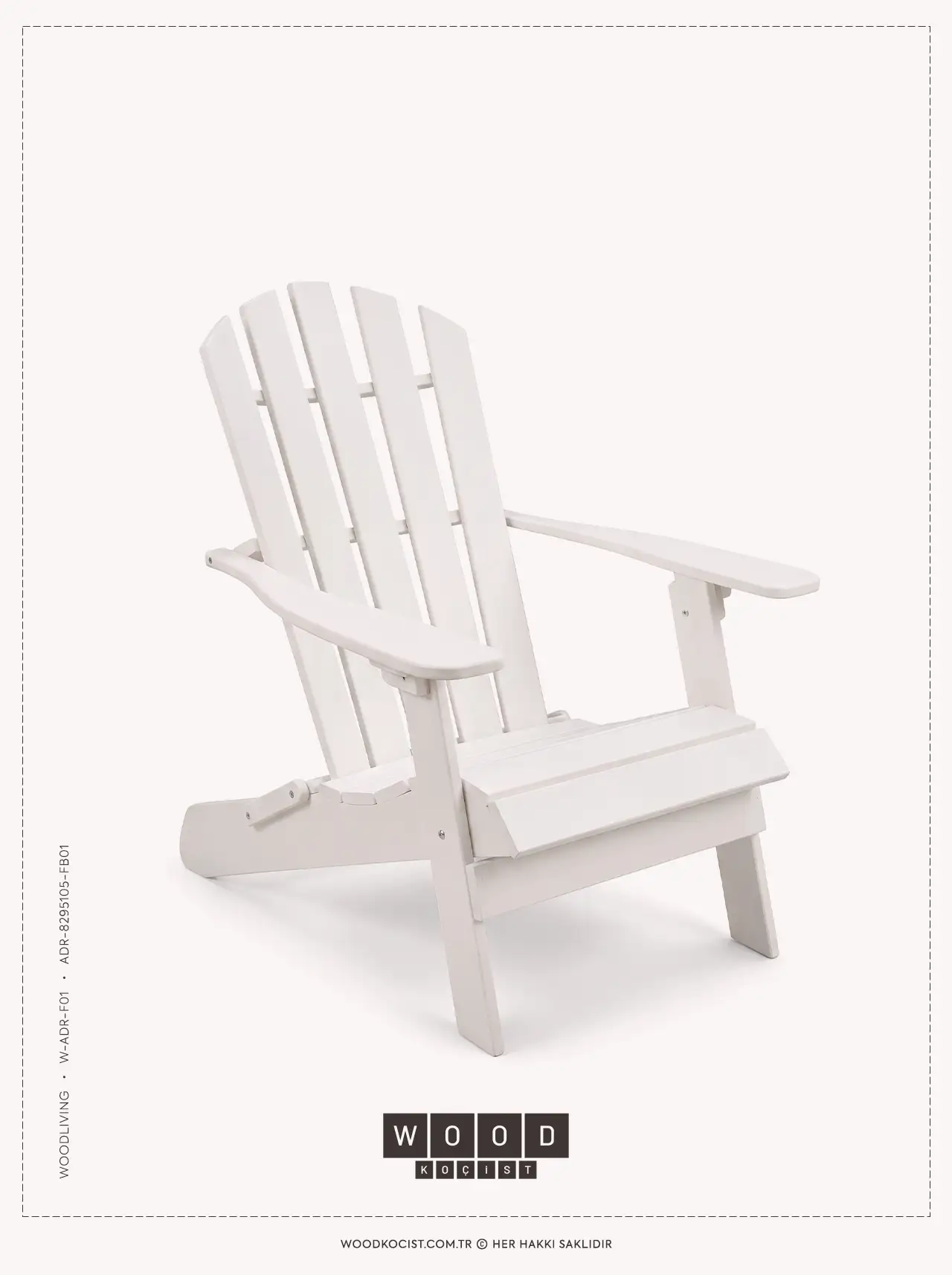 WOODLiving W-ADR-FB01 katlanır ahşap sandalyenin açık konumda saf beyaz stüdyo fonunda çekilmiş ürün fotoğrafı